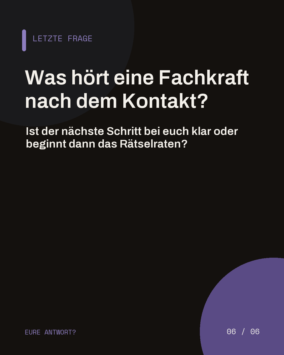 Dunkle Abschlussslide mit der Frage, ob der nächste Schritt nach dem ersten Kontakt klar ist.