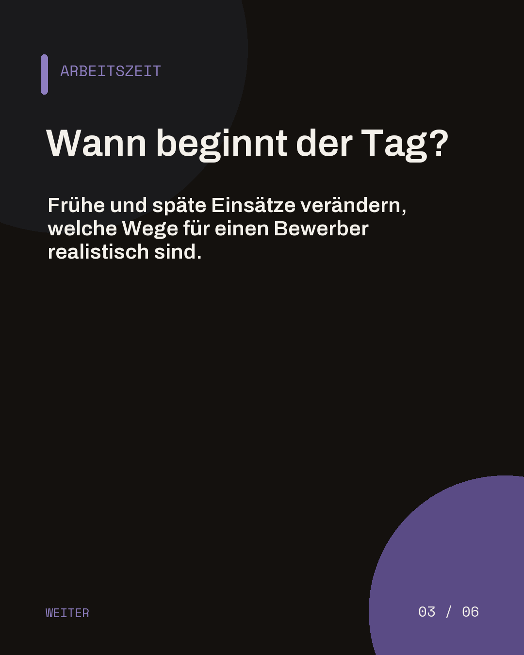 Dunkle Slide zur Frage, wie Arbeitszeiten den realistischen Arbeitsweg beeinflussen.