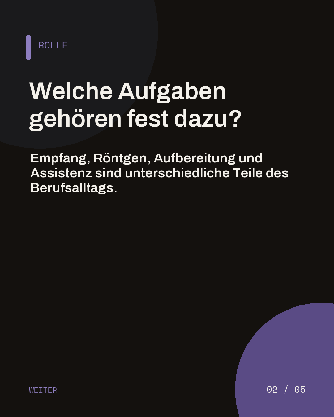 Dunkle Slide mit der Frage, welche Aufgaben fest zur Rolle eines Dentalassistenten gehören.