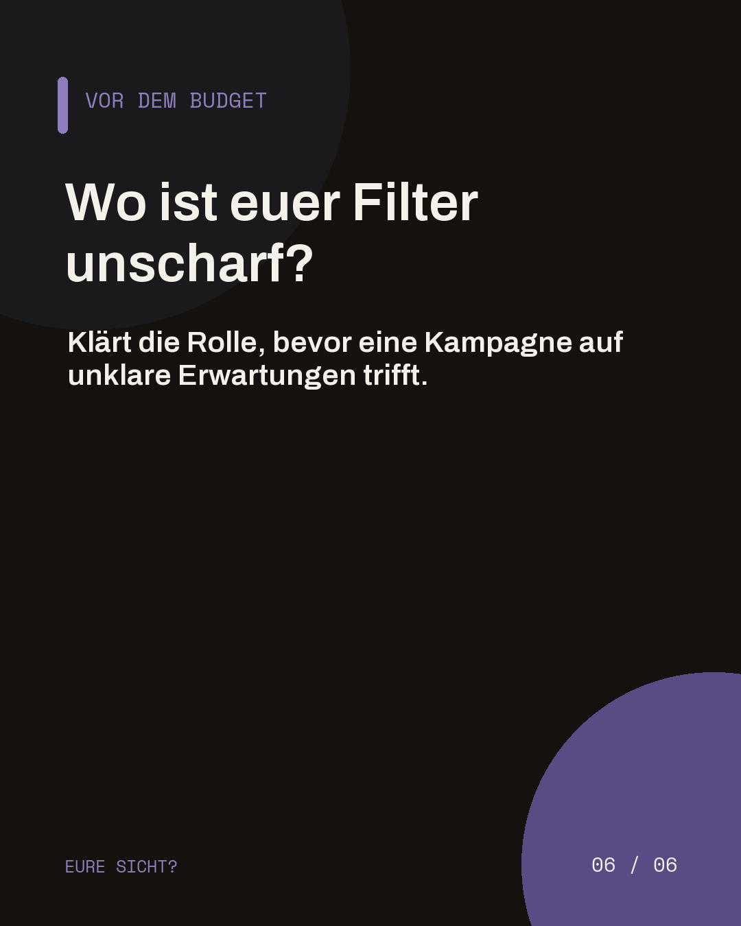 Dunkle Abschlussslide mit der Frage, wo der Filter einer offenen Stelle noch unscharf ist.