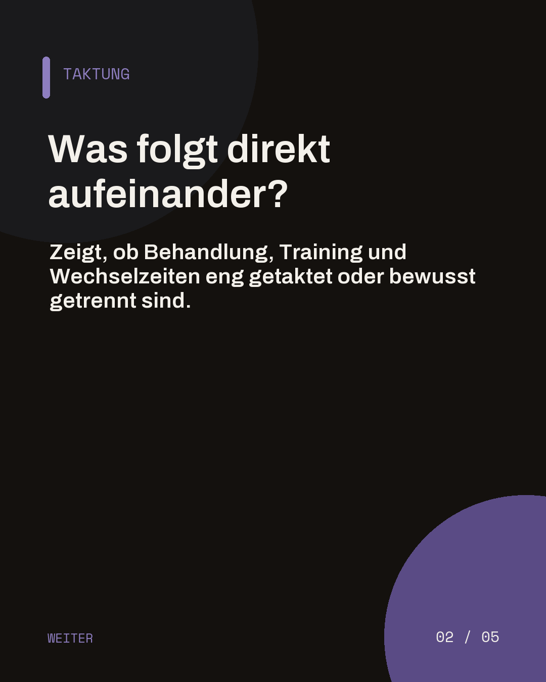 Dunkle Slide mit der Frage, welche Behandlungen, Trainings- und Wechselzeiten direkt aufeinanderfolgen.