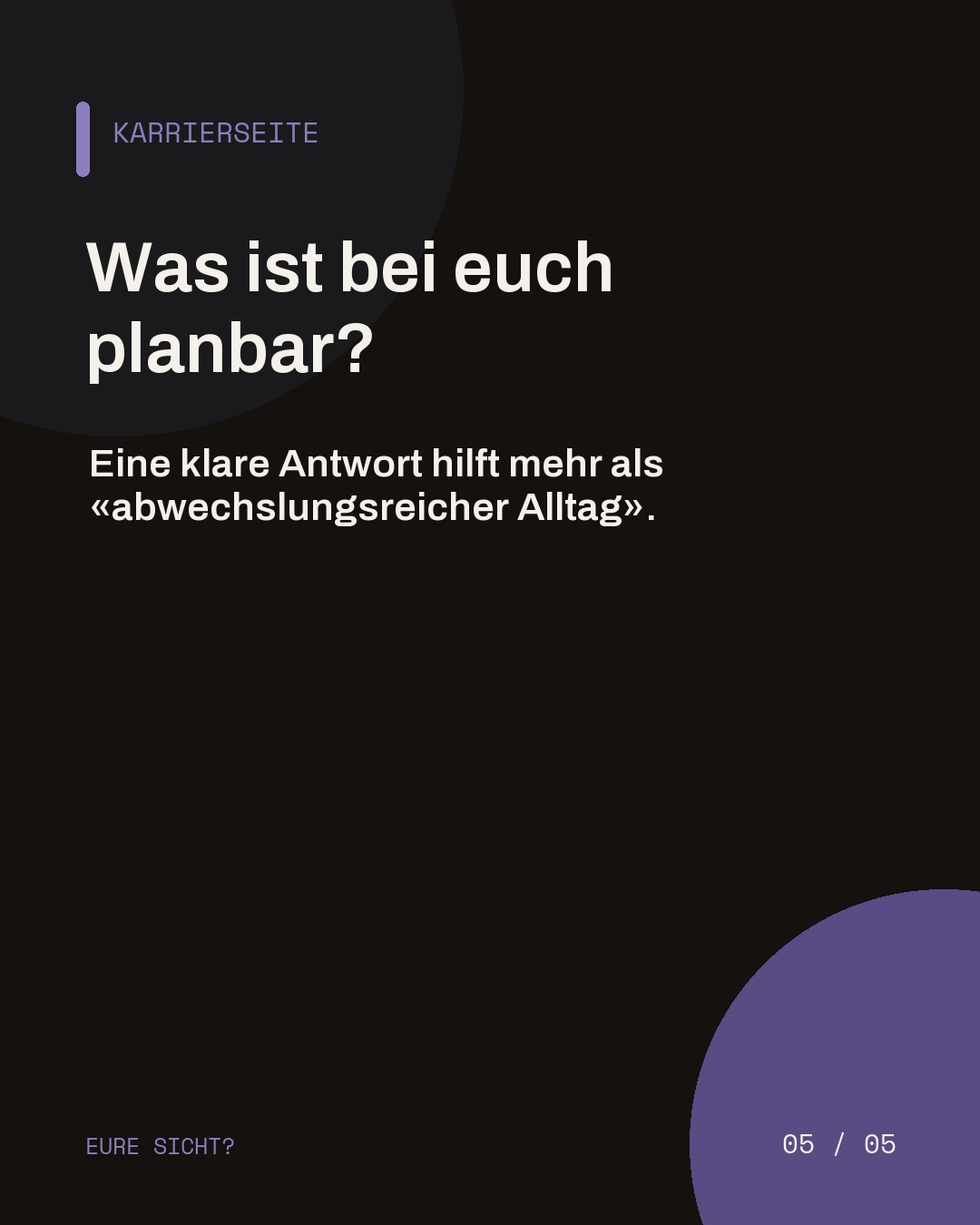 Dunkle Abschlussslide mit der Frage, welche Teile eines Physio-Tags in der Bewegungspraxis planbar sind.
