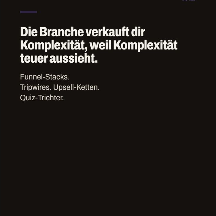 Folie über verkaufte Komplexität durch Funnel-Stacks, Tripwires, Upsell-Ketten und Quiz-Trichter.