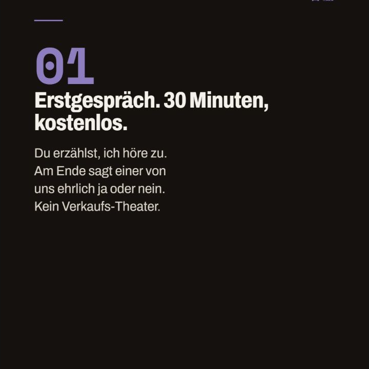 Prozessfolie 01 zum kostenlosen 30-minütigen Erstgespräch ohne Verkaufstheater.