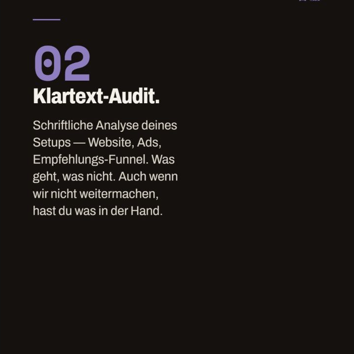 Prozessfolie 02 zum Klartext-Audit mit einer schriftlichen Analyse des Setups.