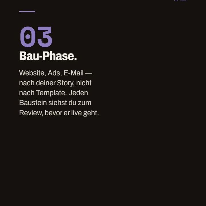 Prozessfolie 03 zur Bau-Phase für Website, Ads und E-Mail.