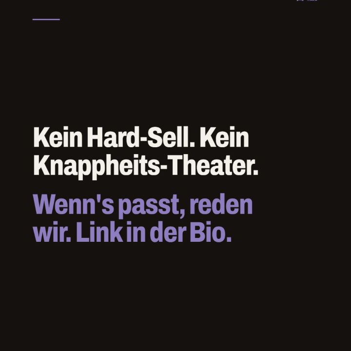Dunkle Abschlussfolie: Kein Hard-Sell und kein Knappheits-Theater.